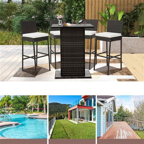 Costway 2-Piece Mix Brown Patio Wicker Barstools with Off White Cushions