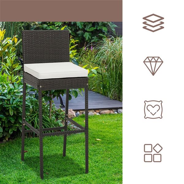 Costway 2-Piece Mix Brown Patio Wicker Barstools with Off White Cushions