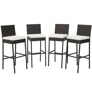 Costway 4-Piece Mix Brown Patio Wicker Barstools with Off-White Cushions