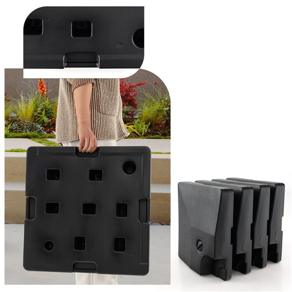 Costway Heavy-Duty Square 4-Pc Fillable Black Metal Patio Offset Umbrella Base Stand