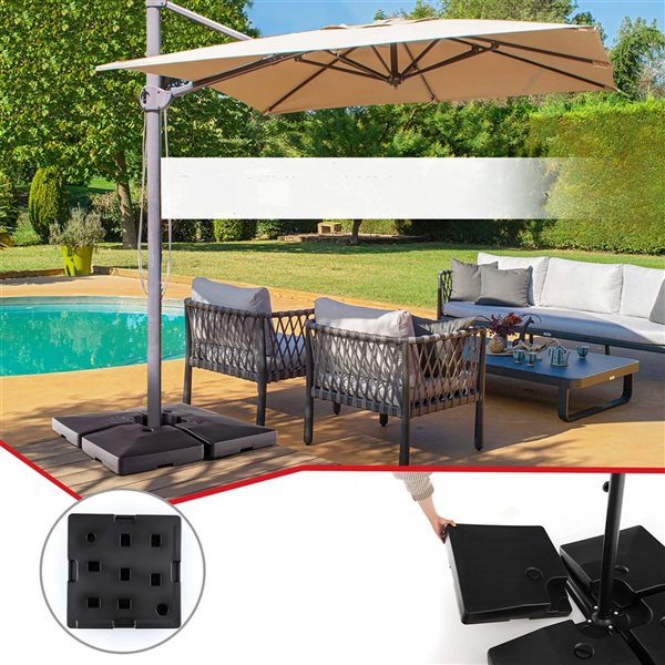 Costway Heavy-Duty Square 4-Pc Fillable Black Metal Patio Offset Umbrella Base Stand