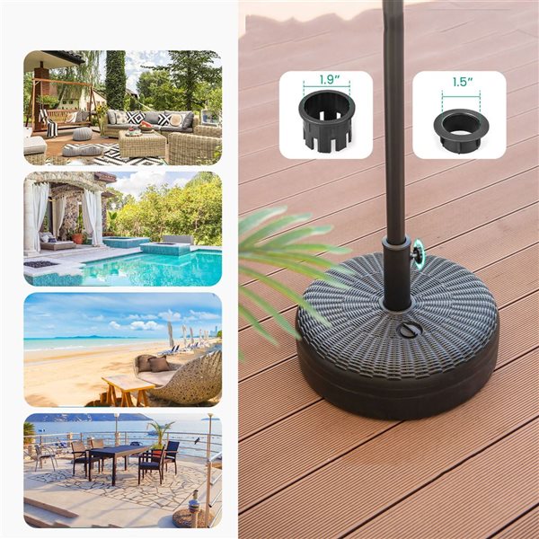 Costway 18-in Weighted Fillable Round Black HDPE Patio Umbrella Base Stand for 1.5 to 1.9-in poles