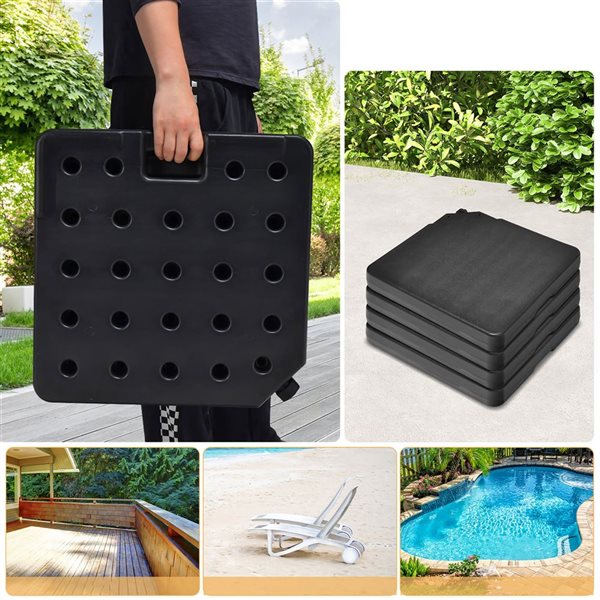 Costway 4-Pc 13L Patio Offset Umbrella Heavy Duty Square Black HDPE Base Stand