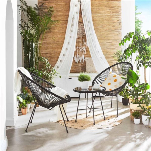 Ensemble de chaises de jardin Acapulco 3 pièces de Boutique Home, noir