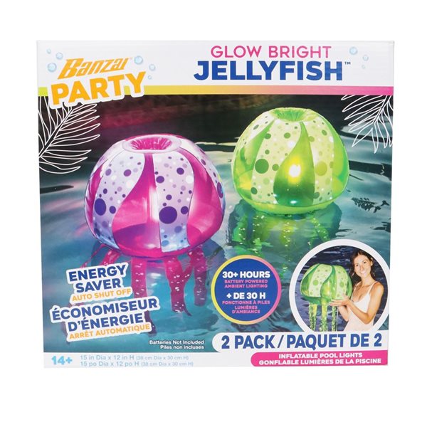 Banzai Jellyfish Purple and Green Inflatable Pool Lights - 2/Pack