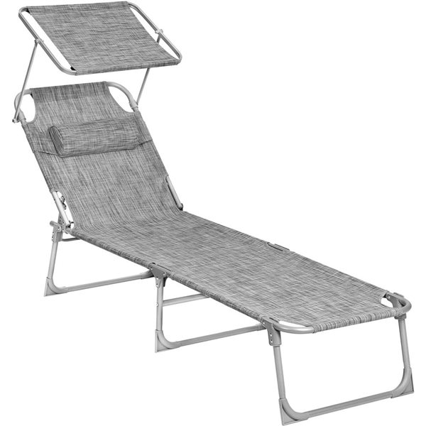 Chaise longue pliante gris anthracite Boutique Home 76 x 21 x 11 po avec appui-tête parasol et dossier réglable