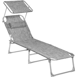 Boutique Home 76 x 21 x 11-in Charcoal Grey Folding Sun Lounger Chair with Sunshade Headrest and Adjustable Backrest