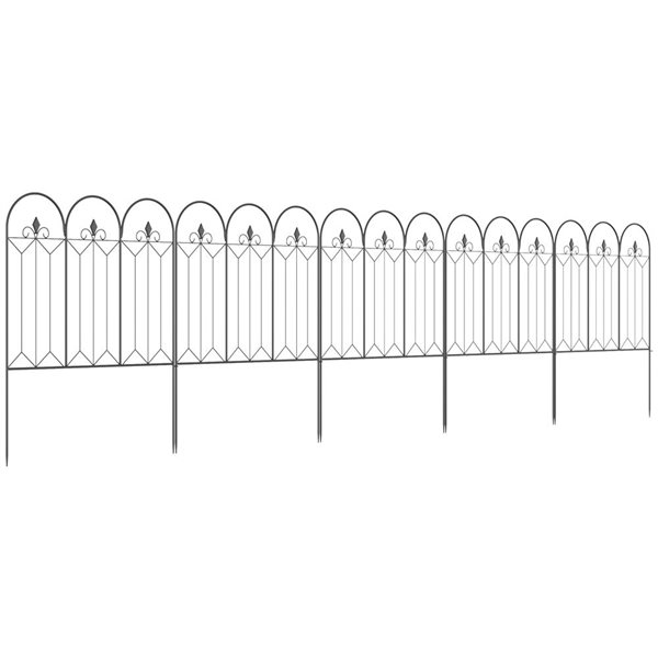 Outsunny 5-Panel Black Steel Decorative Garden Fence - 31-in H x 10-ft W