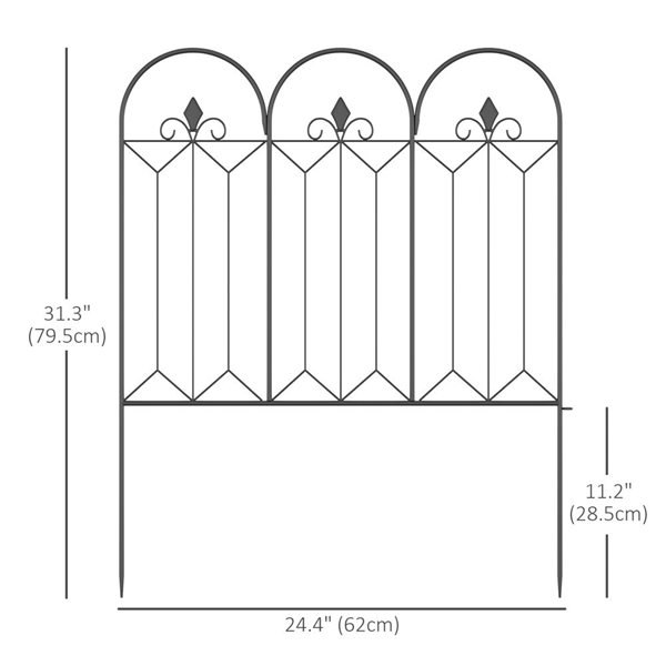 Outsunny 5-Panel Black Steel Decorative Garden Fence - 31-in H x 10-ft W