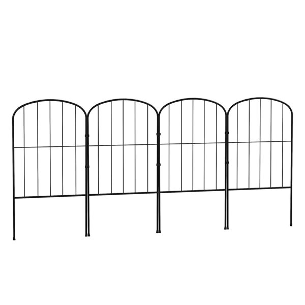 Outsunny 4-Panel Black Steel Arched Design Decorative Garden Fence - 52-in W x 24-in H