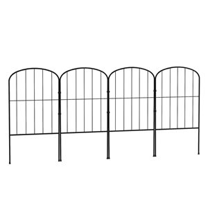 Outsunny 4-Panel Black Steel Arched Design Decorative Garden Fence - 52-in W x 24-in H