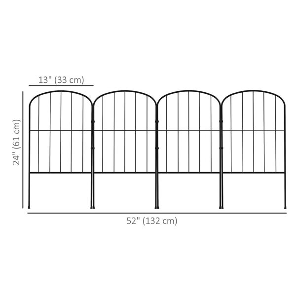 Outsunny 4-Panel Black Steel Arched Design Decorative Garden Fence - 52-in W x 24-in H