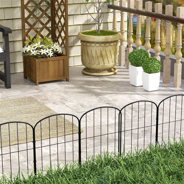 Outsunny 4-Panel Black Steel Arched Design Decorative Garden Fence - 52-in W x 24-in H