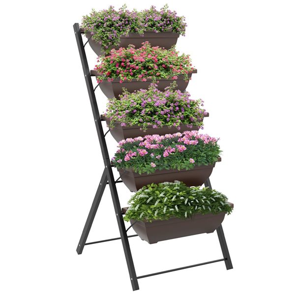 Outsunny 5-Tier Elevated Garden Bed Outdoor 5 Planter Boxes, Plant Stand, Drainage Holes, in Brown