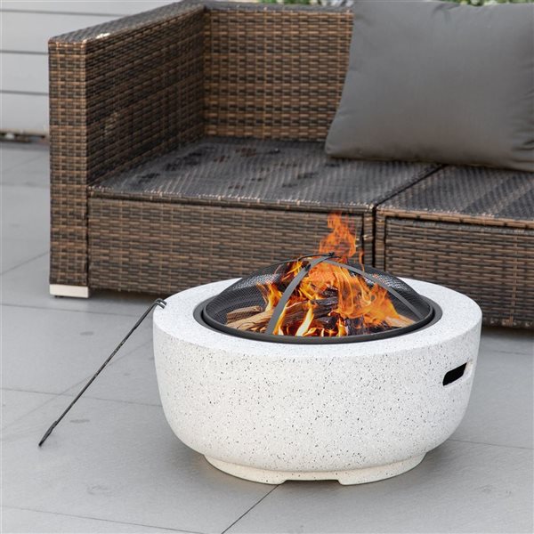 Outsunny 24 dia x 15-in H Grey Stone-Like Outdoor Wood-burning Fireplace