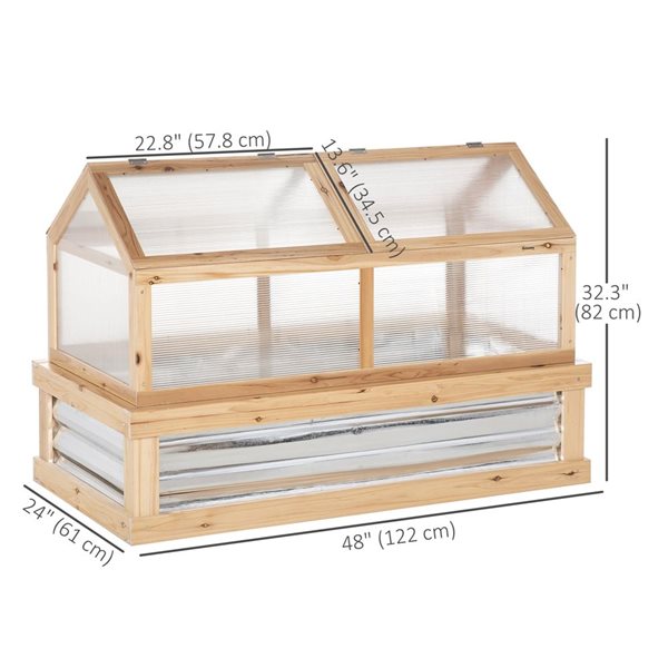 Outsunny 48 W x 24 D x 32.3-in H Polycarbonate/Cedar Outdoor Greenhouse ...