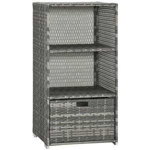 Meuble de rangement pour serviettes de piscine Outsunny en osier polyéthylène gris 47 po h.,  2 tablettes et 1 tiroir