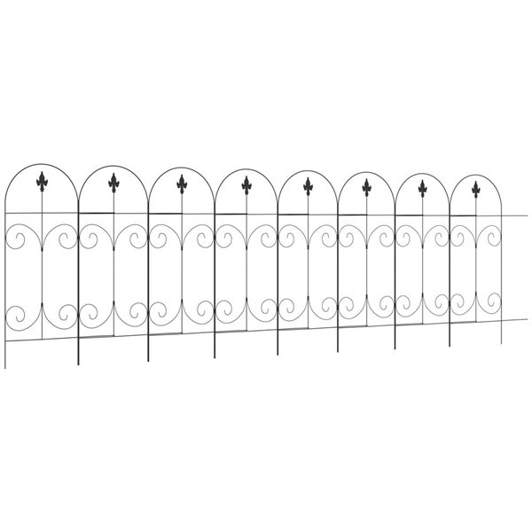 Outsunny 8-Panel Black Steel Scrollworks Design Decorative Garden Fence - 12.5-ft x 44.1-in H