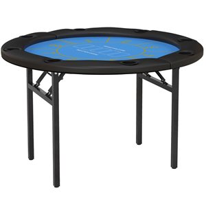Table de poker ronde pliable Soozier 47 diamètre x 30 po h. pour 8 joueurs, bleu et noir