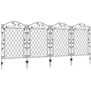 Outsunny 4-Panel Black Steel Vines/Grid Design Decorative Garden Fence - 11.5-ft x 43.3-in H