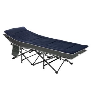 Outsunny Grey/Blue Foldable Camping Cot w/ Mattress and Pillow