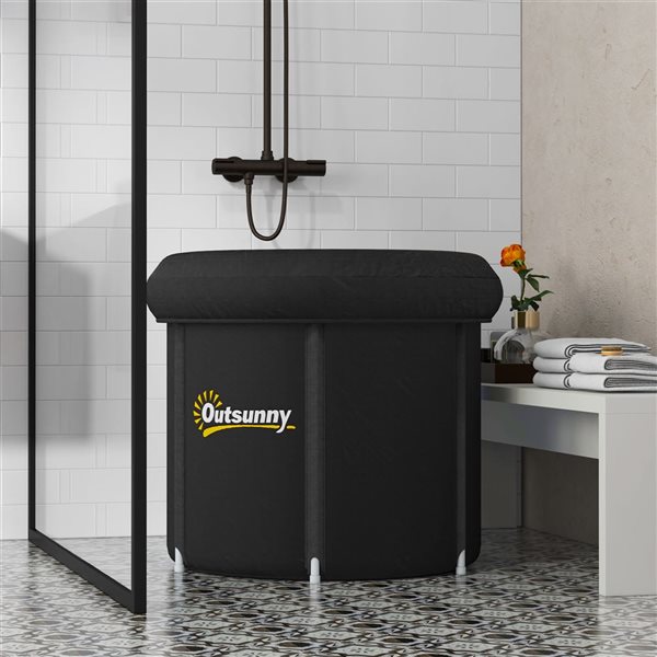 Outsunny 33.5 dia x 29.5-in H Black Portable Inflatable Ice Bath with Thermo Lid