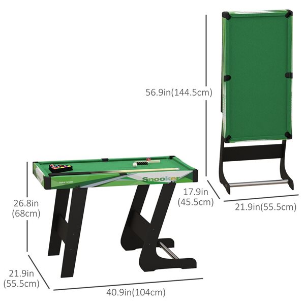 Ensemble de table de billard compact pliable Soozier avec queues, boules, craie, triangle et brosse, 41 po L.