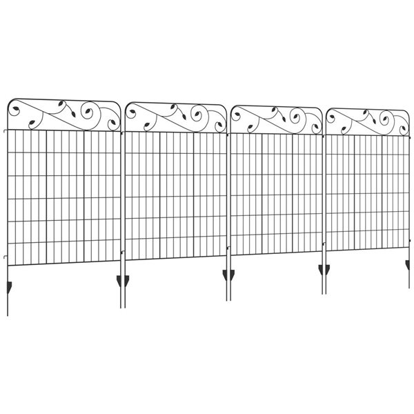 Outsunny 4-Panel Black Steel Square Vines Design Decorative Garden Fence - 11.5-ft x 43.3-in H