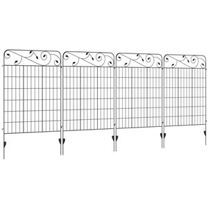 Outsunny 4-Panel Black Steel Square Vines Design Decorative Garden Fence - 11.5-ft x 43.3-in H