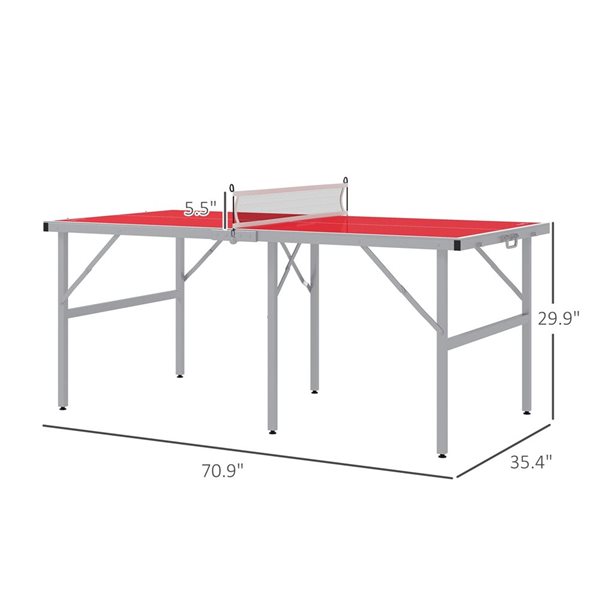 Soozier Outdoor/Indoor Ping Pong Table Set w/ Net, Paddles and Balls - Red