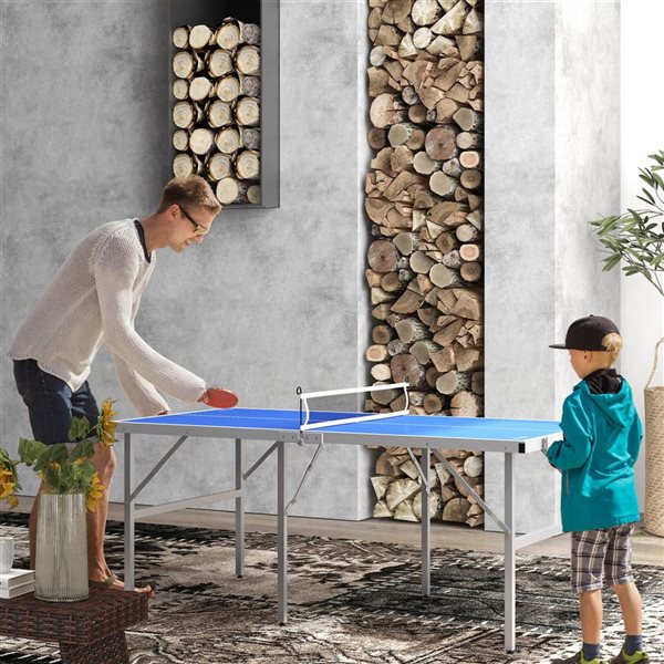 Table de ping-pong d'intérieur/extérieur Soozier avec filet, raquettes et balles, bleu