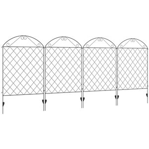 Clôture de jardin décorative Outsunny 4 panneaux en acier noir à motif de quadrillage, 11,5 pi x 43,3 po h.