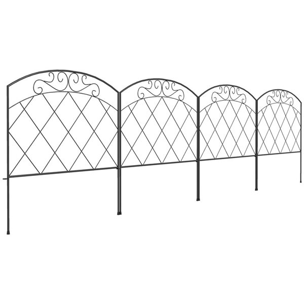 Outsunny 4-Panel Black Steel Decorative Garden Fence - 15.7-in H x 8-ft ...