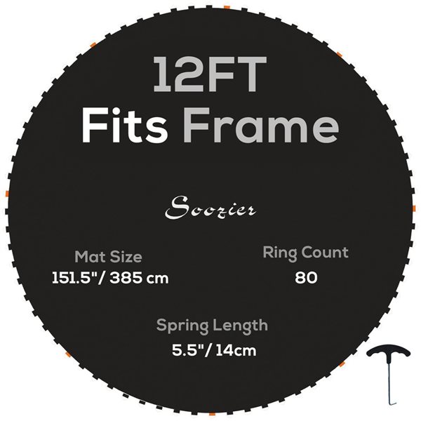 Replacement Trampoline Mat With V-Hooks – Fits 12ft Round Frame – 8-Row Stitching For Durability