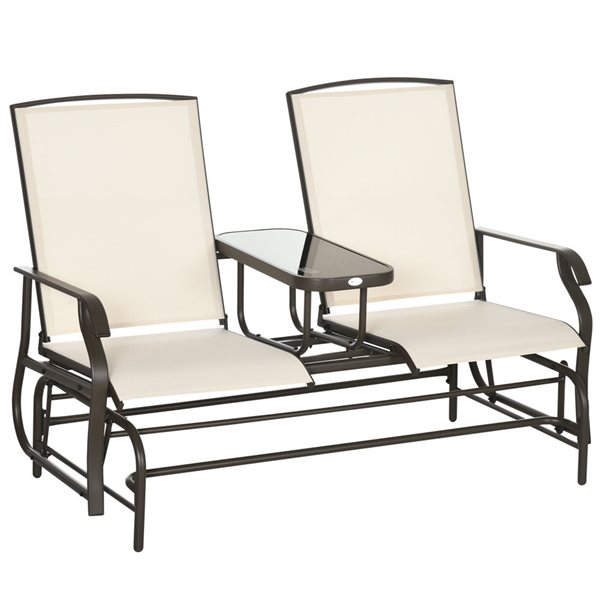 Outsunny Beige Outdoor Glider Bench with Table for 2