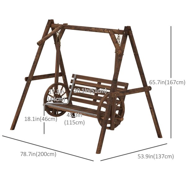 Balancelle pour 2 personnes en bois carbonisé avec support Outsunny