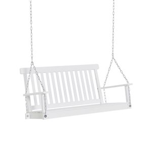 Outsunny White 2-Seater Porch Swing Chair with Slatted Design