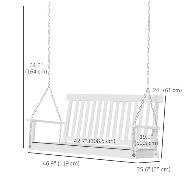 Outsunny White 2-Seater Porch Swing Chair with Slatted Design