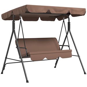 Outsunny 3-Seat Brown Patio Swing Chair with Adjustable Canopy