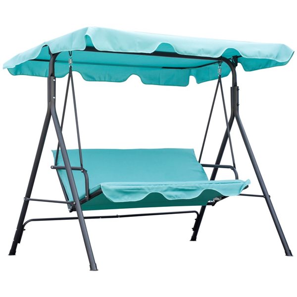Outsunny Teal 3-Seat Patio Swing Chair with Adjustable Canopy