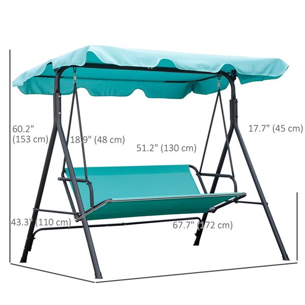 Outsunny Teal 3-Seat Patio Swing Chair with Adjustable Canopy