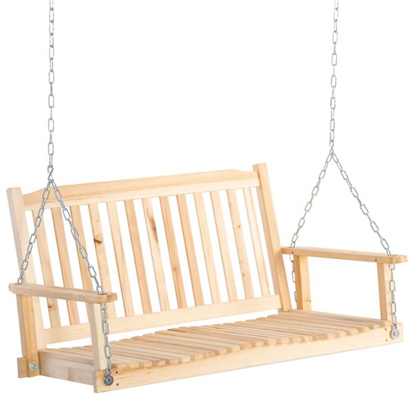 Outsunny 2-Person Natural Porch Swing Bench with 2 Hanging Chains