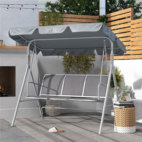 Outsunny 3-Seater Outdoor Swing Chair with Canopy - Grey