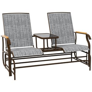 Chaise berçante Outsunny pour 2 personnes avec table, gris