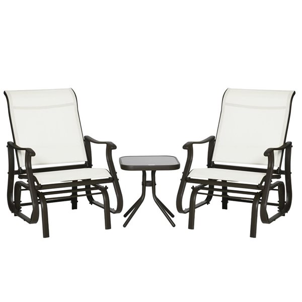 Outsunny 3-Piece Cream White Glider Rocking Chairs with Table