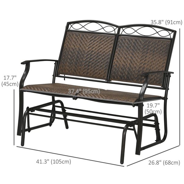 Chaise de patio pour 2 personnes en rotin marron Outsunny