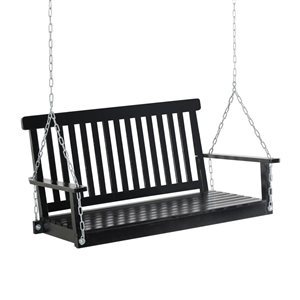 Outsunny Black 2-Seater Porch Swing Chair with Slatted Design