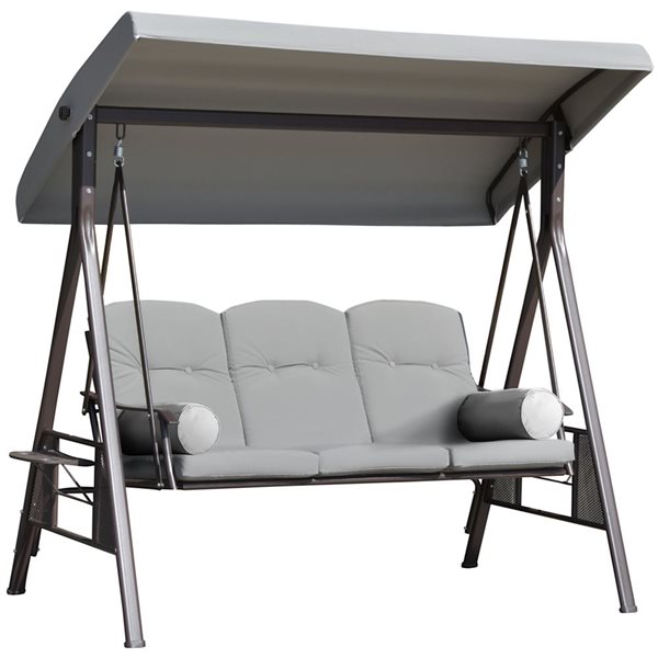 Outsunny 3 Seater Light Grey Porch Swing Chair with Tilt Canopy
