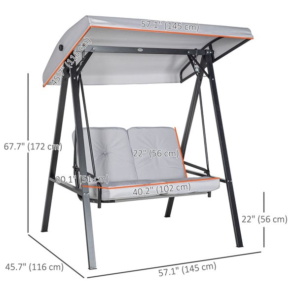 Outsunny Grey 2 Seater Outdoor Swing Chair with Canopy