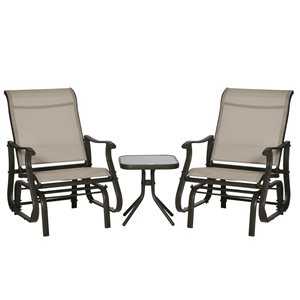 Outsunny 3-Piece Dark Grey Glider Rocking Chairs with Table